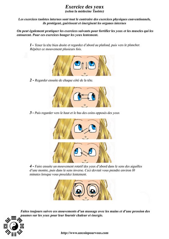 Exercices taoïstes pour les yeux 2ème partie uncoinpourvous.com